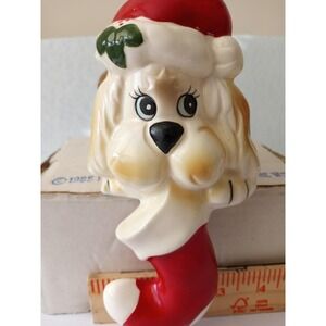 Puppy Dog Stocking Holder 1985 Christmas Around‎ The World Vtg Ceramic In Box